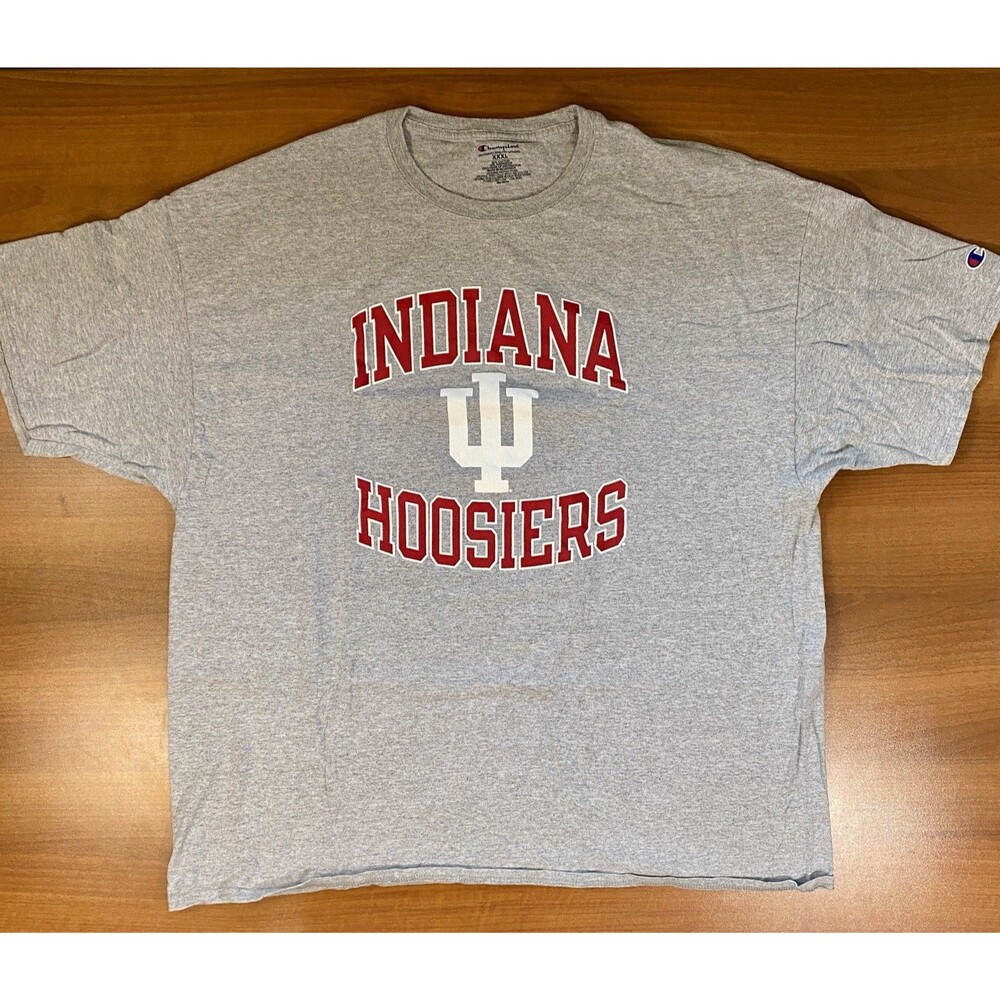 Champion Indiana Hoosiers Graphic T Shirt Mens 3XL Crew Neck Gray NCAA